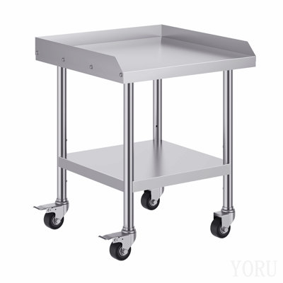 Stainless Steel Work Table, 24 X 24 X 30 Inch Commercial Food Prep Worktable With 4 Wheels, Casters, 3-Sided Backsplash Heavy Duty Prep Worktable, Metal Work Table For Restaurant Home Hotel
