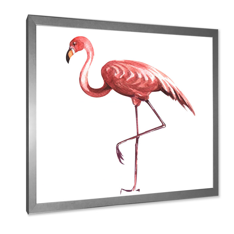 Flamant rose sur une patte - reproduction sur toile, Cadre photo argenté, H 16 po x l 16 po x P 1 po