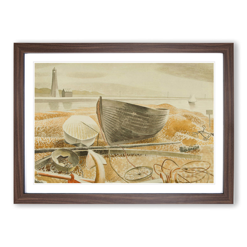 Anchor and Boats by Eric Ravilious - Framed Print, 48cm H x 65cm W x 2cm D, Walnut Framed