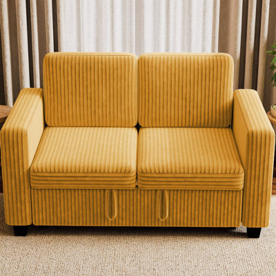 58" Corduroy Modular 2-Seater Pull-Out Sofa Bed, 2-in-1 Convertible Couch with 9 Flexible Modules & Hidden Storage, for Small Space Living Room, Apartment