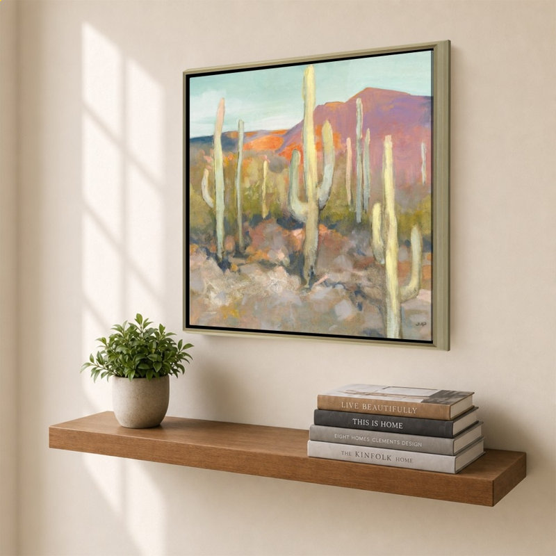 High Desert I par Julia Purinton - Impression sur toile, 24" x 24", Beveled Floating Frame, Silver