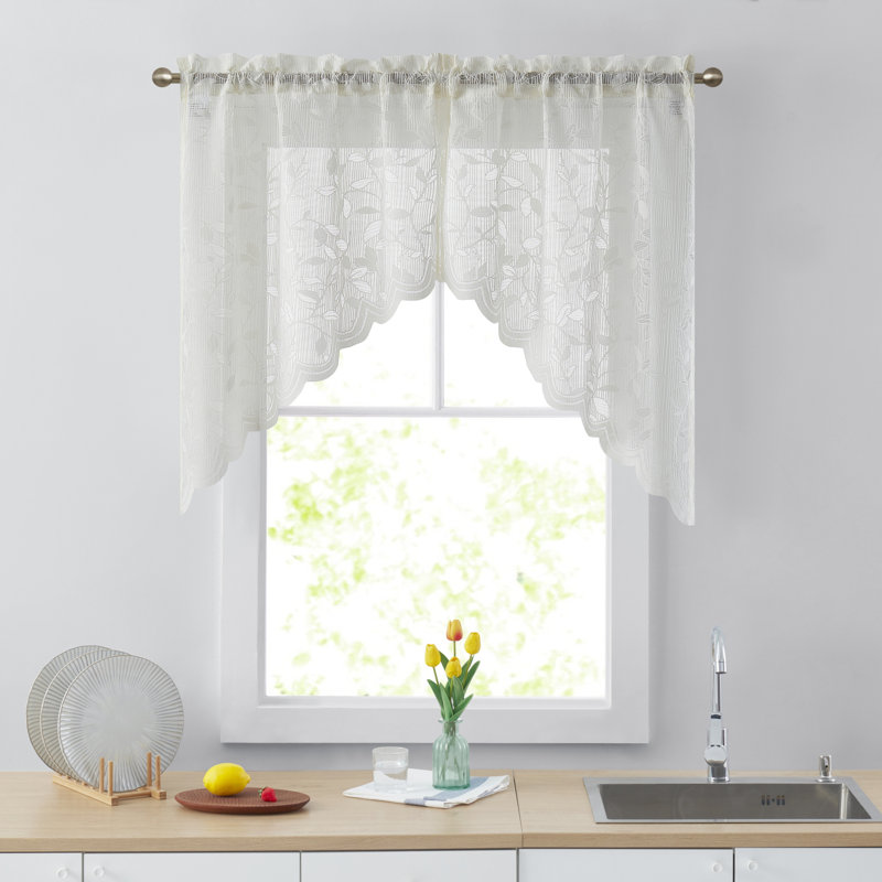 Eriah Floral Swag 60" Window Valance, Ivory