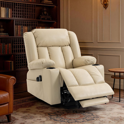 39.4'' Wide Dual Motor Zero Gravity Recliner Breathable Leather With Massage Heat Cup Holders Side Pocket and USB Port