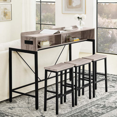 Console 59 po avec prise de courant et lumière DEL, 3 tabourets de selle