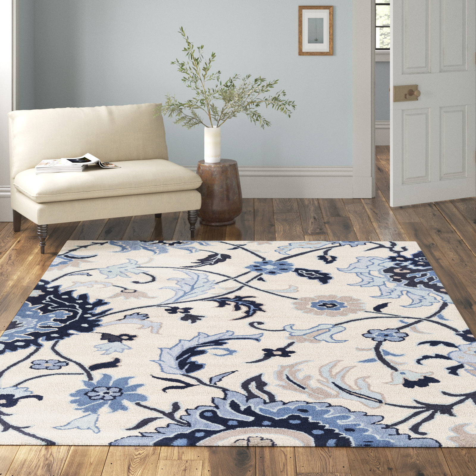 Alexander Hand-Tufted Blue/Ivory/Beige Wool Rug, Rectangle 8' x 11'