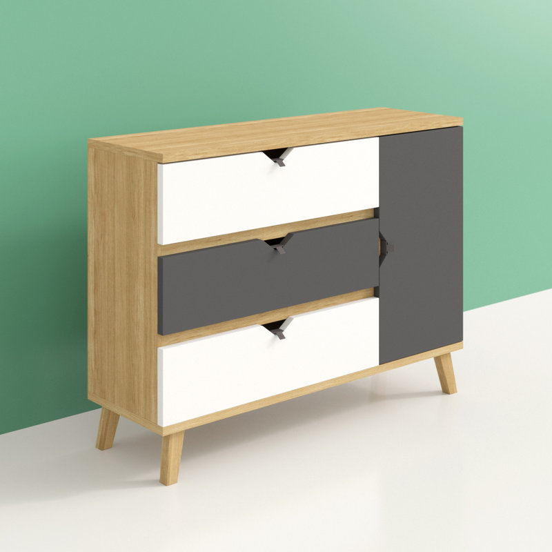 Raven 120cm W 3 - Drawer Chest of Drawers, Light brown/Anthracite/White