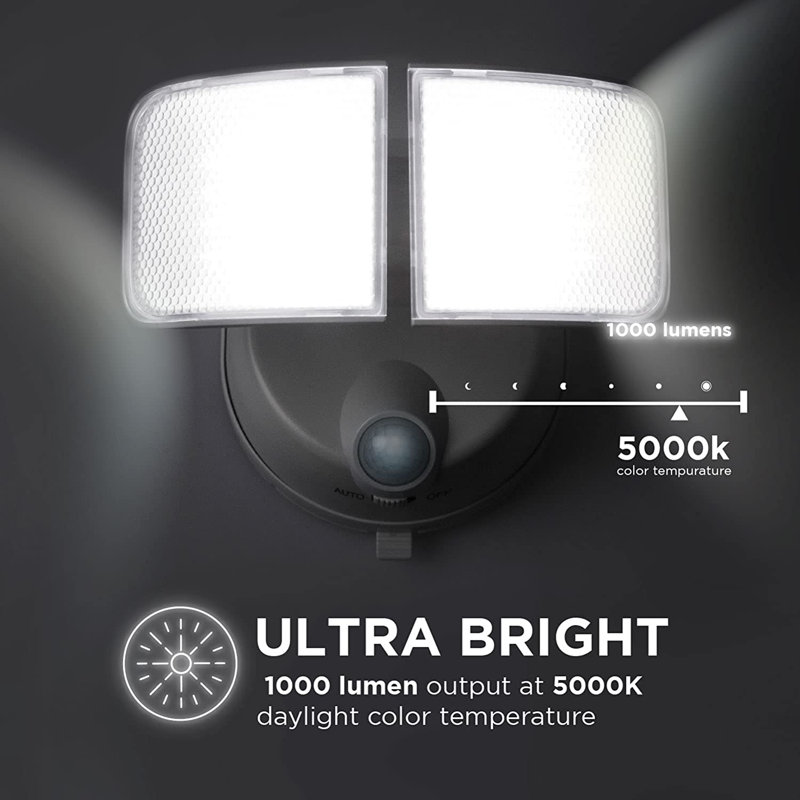 White Twin Head LED Motion Sensor Security Flood Lights, 2-Pack
