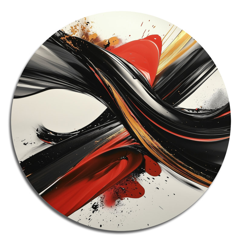 Allender - Fractals, décoration murale ronde en métal, impression d'art moderne en métal rouge, H 29 po x l 29 po