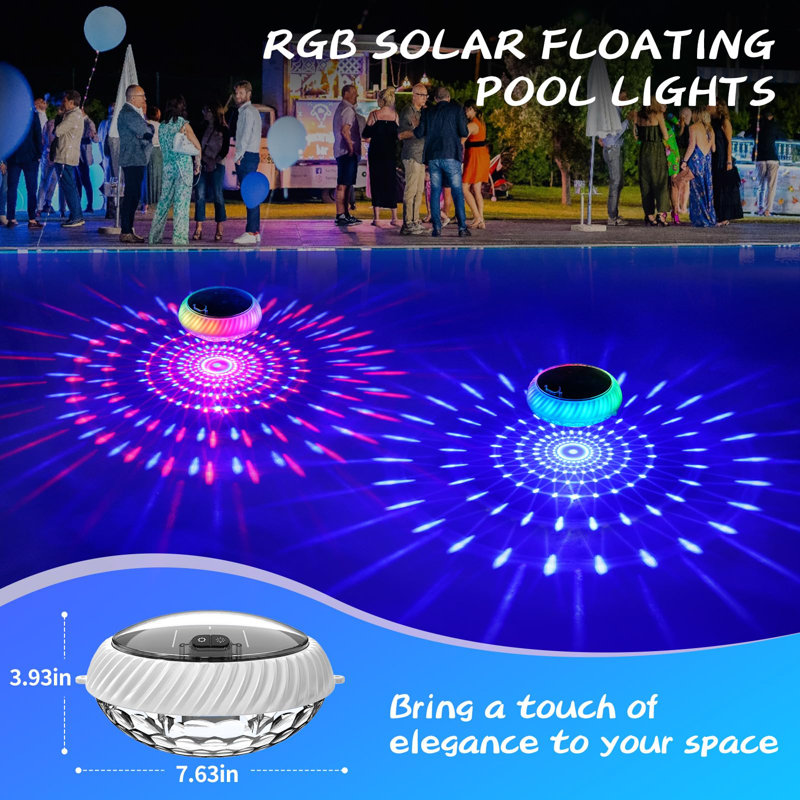 Solar Floating Pool Lights, 7.6" Dynamic Upper And Lower RGB Colour Changing Floating Lights For Pool, IP68 Waterproof Solar Pool Light That Float Decor Hot Tub Party Wedding Pond Garden Yard