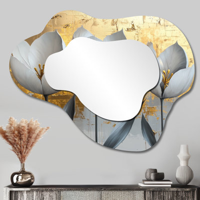 Golden Tulips Pure Form Of Blossoms - miroir mural asymétrique tulipes, miroir de coiffeuse traditionnel, imprimé sur métal