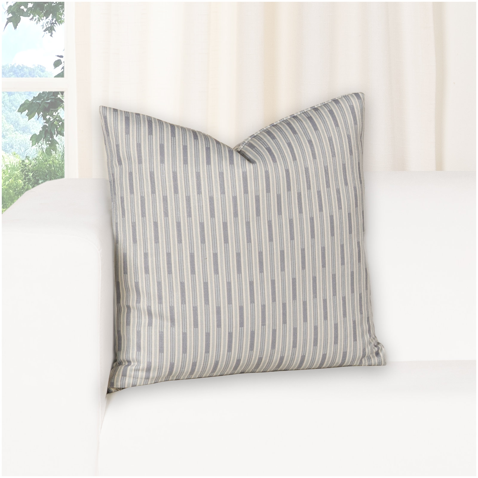 Benton Stripe Accent Pillow, Feather, Blue, Square 22"
