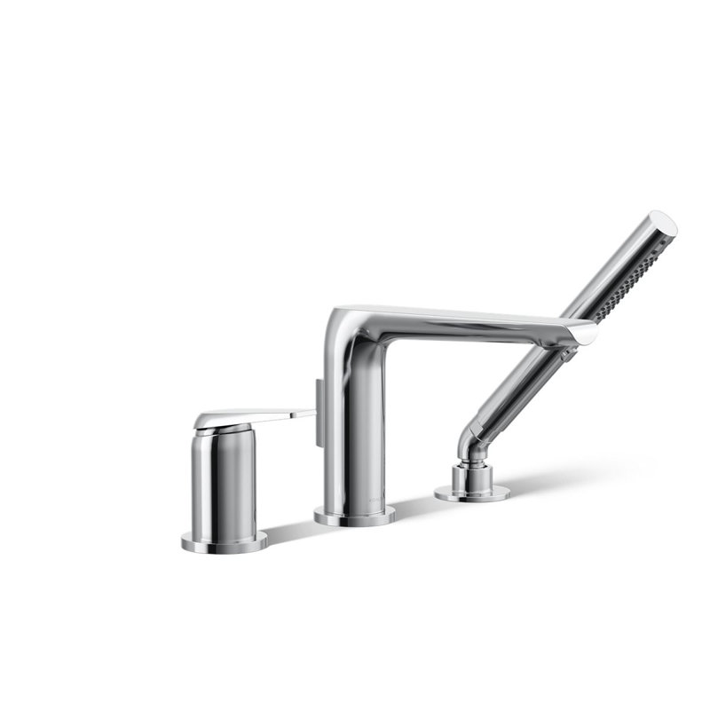 Avid Deck-Mount Bath Faucet With Handshower, Polished Chrome