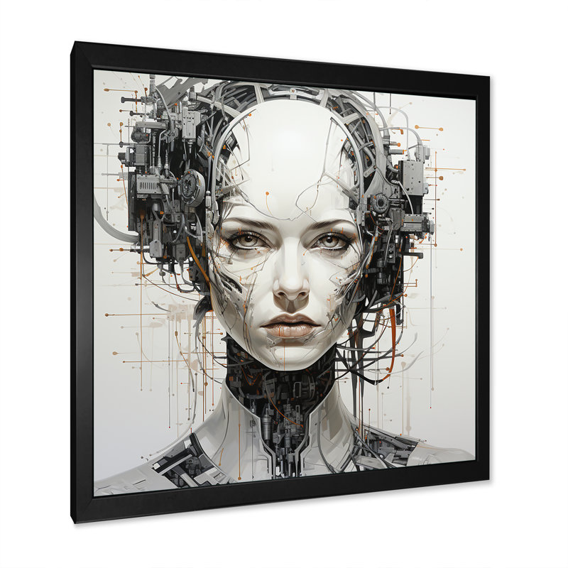 Robotic Minimalisme Portrait I - Robots, reproduction d'art mural, Cadre simple noir, H 30 po x l 30 po x P 1 po