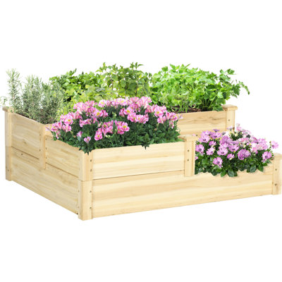 3 Tier Outdoor Wooden Planter Box, Raised Garden Bed For Flowers, 42.5"x33.91"x14.5", Open Bottom To Enhance Plant Health And Growth Herbs, Improve Environment
