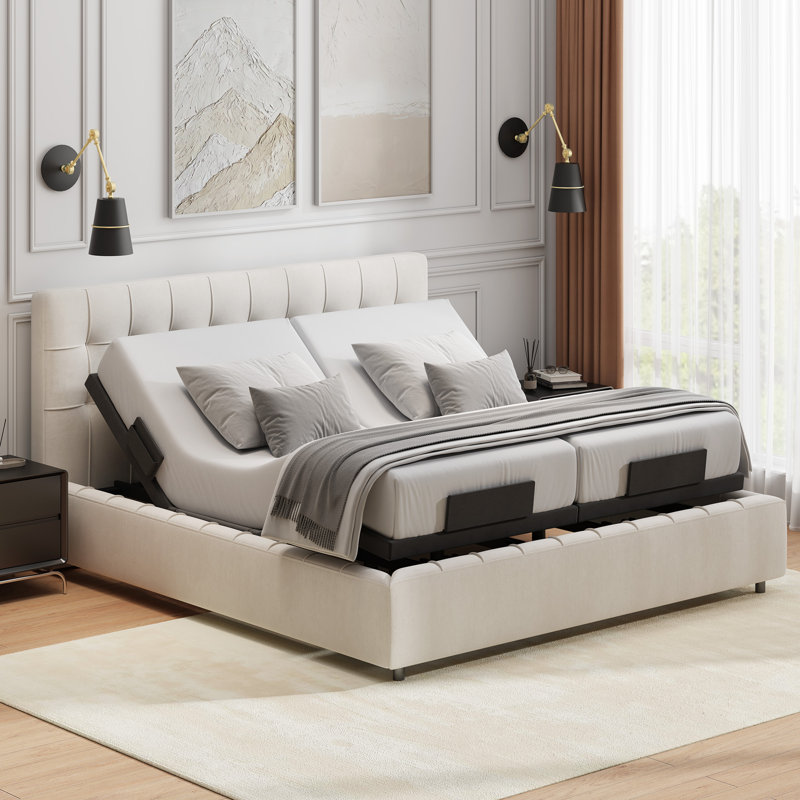 Boltz Zero Clearance Adjustable Massaging Bed Frame with Wireless Remote & Light, Split King