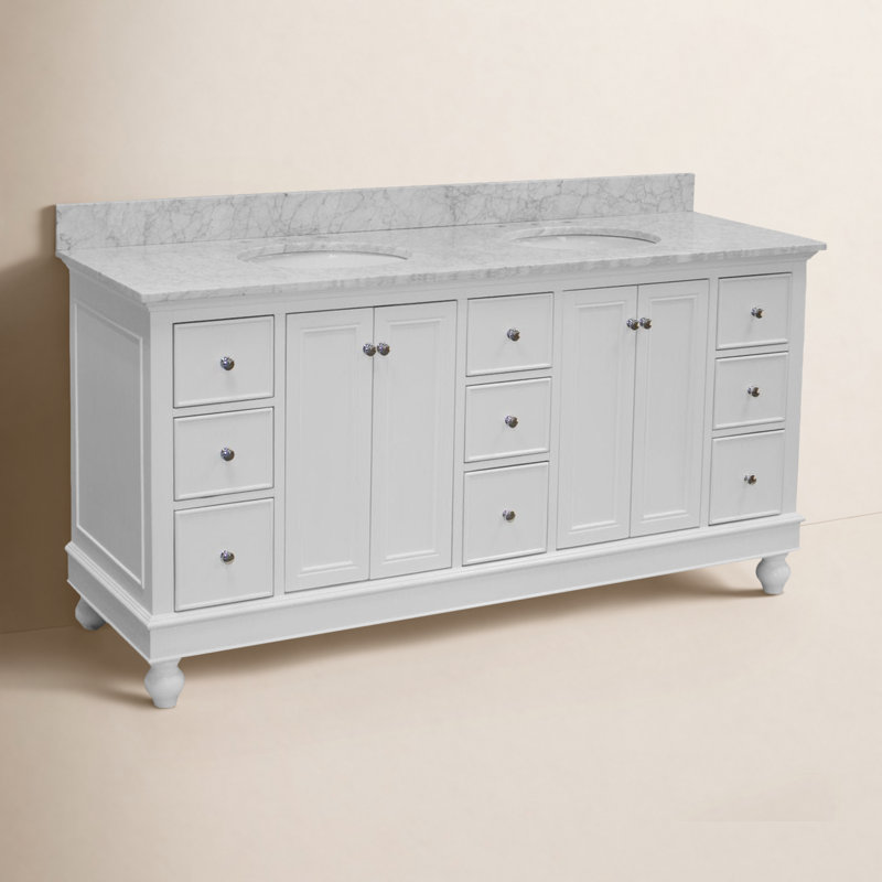 Ferdinand 72'' Double Bathroom Vanity with Top, White, Carrara Marble