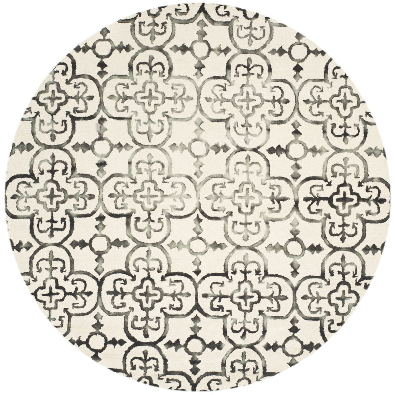 Pimentel Hand Tufted Wool Geometric Rug, Round 7'