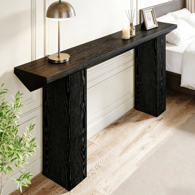 Table d'entrée de 160 cm de long avec côtés triangulaires - Épaisse, fini noir, profondeur de 157 cm, base de forme essentielle, hauteur de 82,5 cm, articles du quotidien