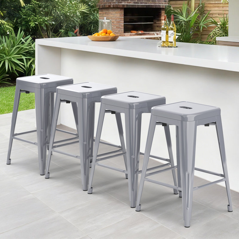 Tabouret de bar 24 po Kohki, Argent argent, Set of 2