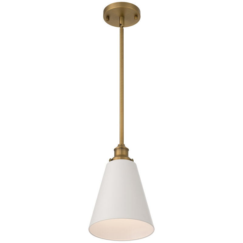 Luminaire suspendu 1 lumière Dahlia - Finition laiton brossé antique - Abat-jour blanc, White
