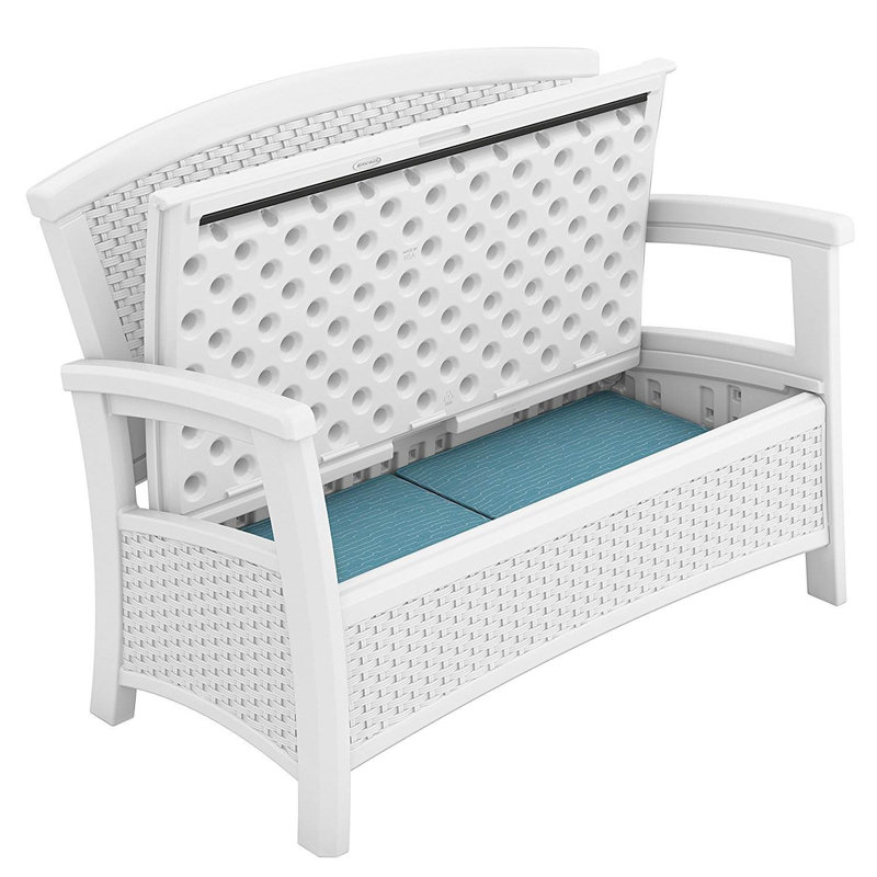 Suncast Elements Resin Wicker Design Loveseat with Storage Area, Java (2 Pack), White