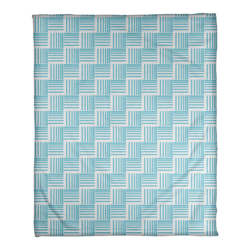 Couverture polaire à rayures classic basketweave, l 50 po x L 60 po, Bleu sarcelle / blanc