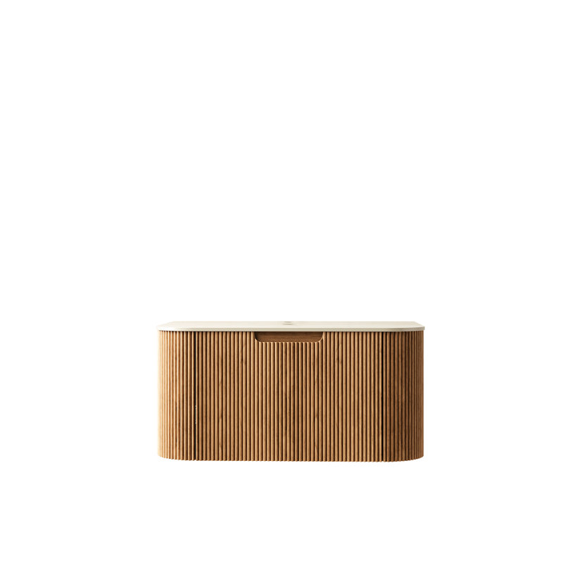 Meuble de rangement mural fixe de 76 cm (30 po) pour salle de bain, avec tiroir, comptoir en pierre frittée romaine, fini naturel, structure en contreplaqué, design moderne, teinte beige 1