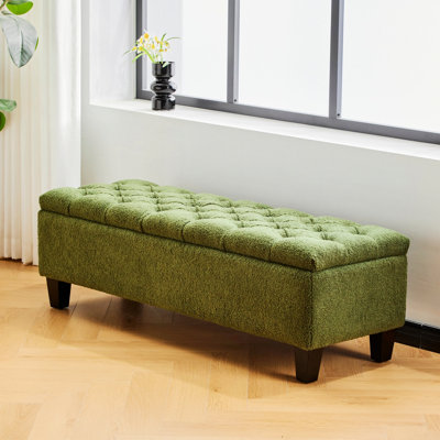 Banc rembourré avec rangement avec pieds en bois d'hévéa