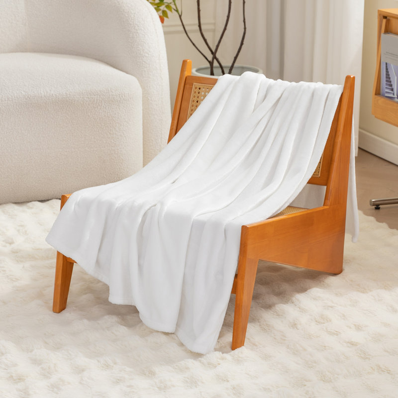 Couverture en molleton ultra douce réversible toutes saisons, Blanc, Jeté