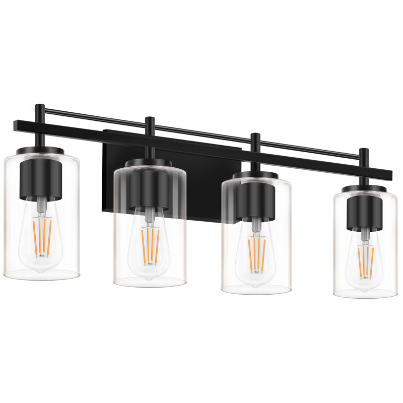 4 - Light Vanity Light With Clear Glass Shade For Bathroom, Bedroom, Hallway, Staircase, Matte Black, 4 Lights