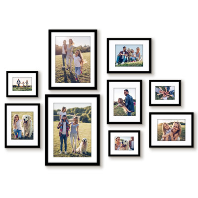  Black Picture Frame Gallery Set - Shatter-Resistant Glass - White Mats - 9 Pack - Multi - Size for 8x10, 11x14, 16x20, 18x24