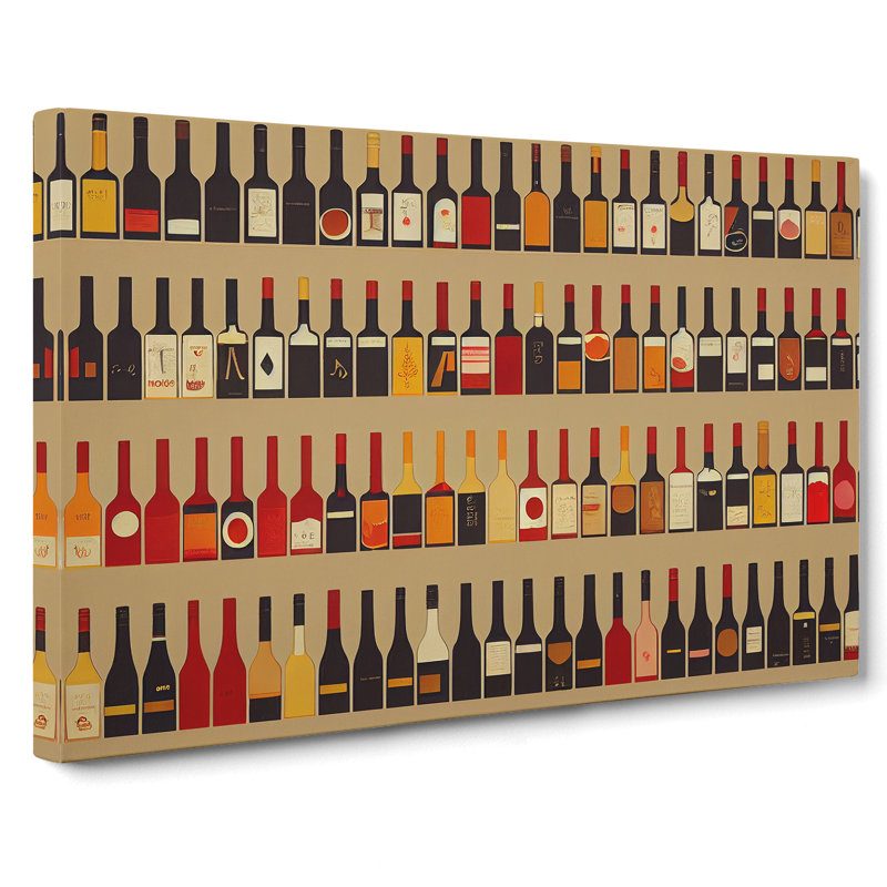 XXX-H1022-WF-10164X Wine Bottle Art Retro Vol.2 - Wrapped Canvas Print, 50cm H x 76cm W x 3cm D