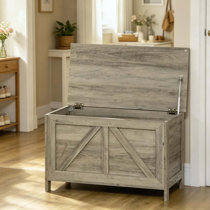 Banc de rangement Farmhouse avec armoire rabattable et support de levage de sécurité