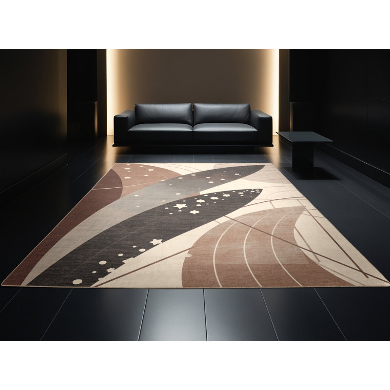 Tapis gris moelleux et moelleux à motif de cactus à motif éclectique de Noël Calvin, Rond 5 pi