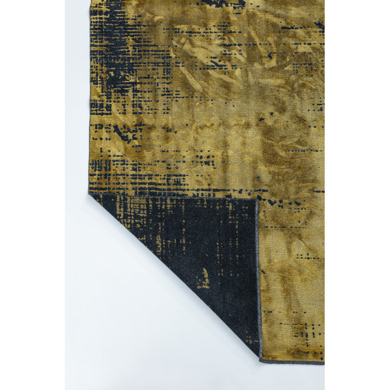Yellow/Black Abstract Luxury Area Rug, Rectangle 7'10" x 11'2"