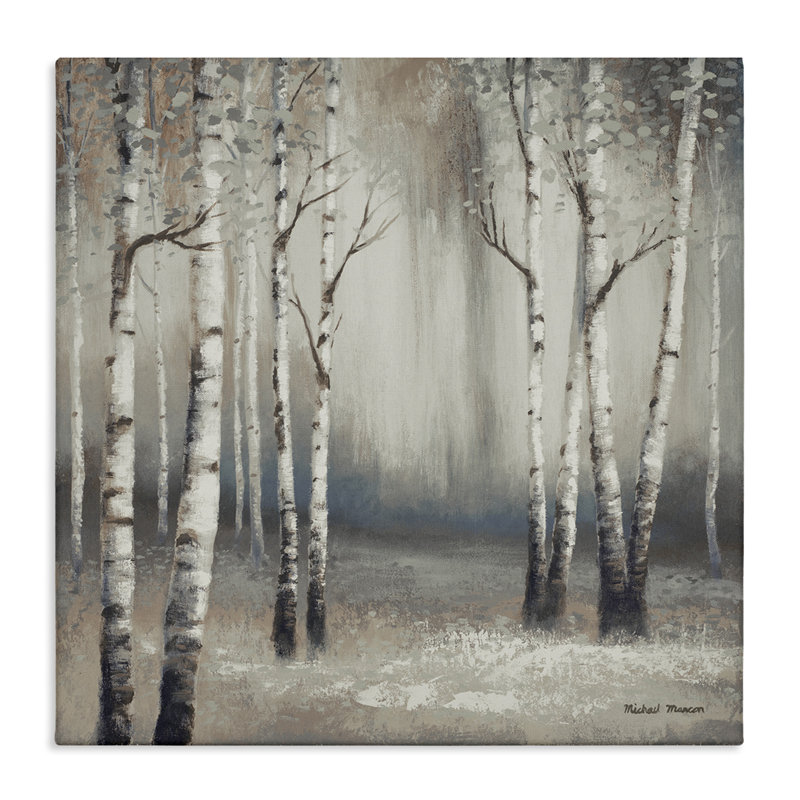 Misty Birch Tree Forest Mute Landscape - Image, H 17 po x l 17 po