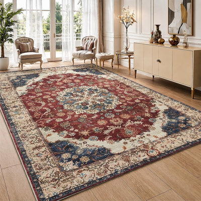 Traditional Balouch Cashmere-Feel Area Rug & Runner, Non-Slip Washable Living Room Carpet