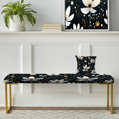 Mystic White and Black Splendor Gardens - Banc rembourré floral doré