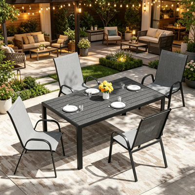 Ensemble de salle à manger d'extérieur pour 4 personnes, chaises empilables et table de salle à manger en Hdpe de 59,1 po, ensemble de salle à manger toutes saisons pour pelouse, jardin, cour