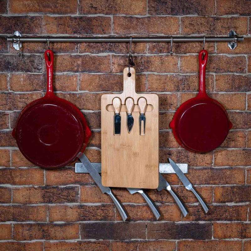 Ensemble de planche à fromage et couteaux en bambou - planche de charcuterie 12 x 8 pouces avec rangement pour couverts magnétique - plateau de service en bois avec poignée