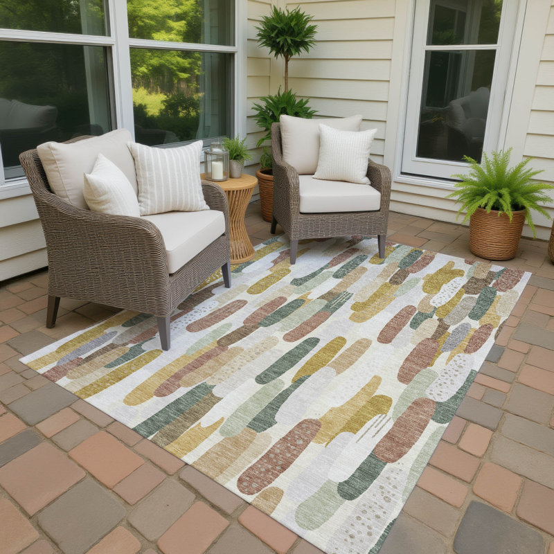 Tapis moderne Chantille ACN3111 lavable à la machine pour intérieur/extérieur, Crème, 10 pi x 14 pi