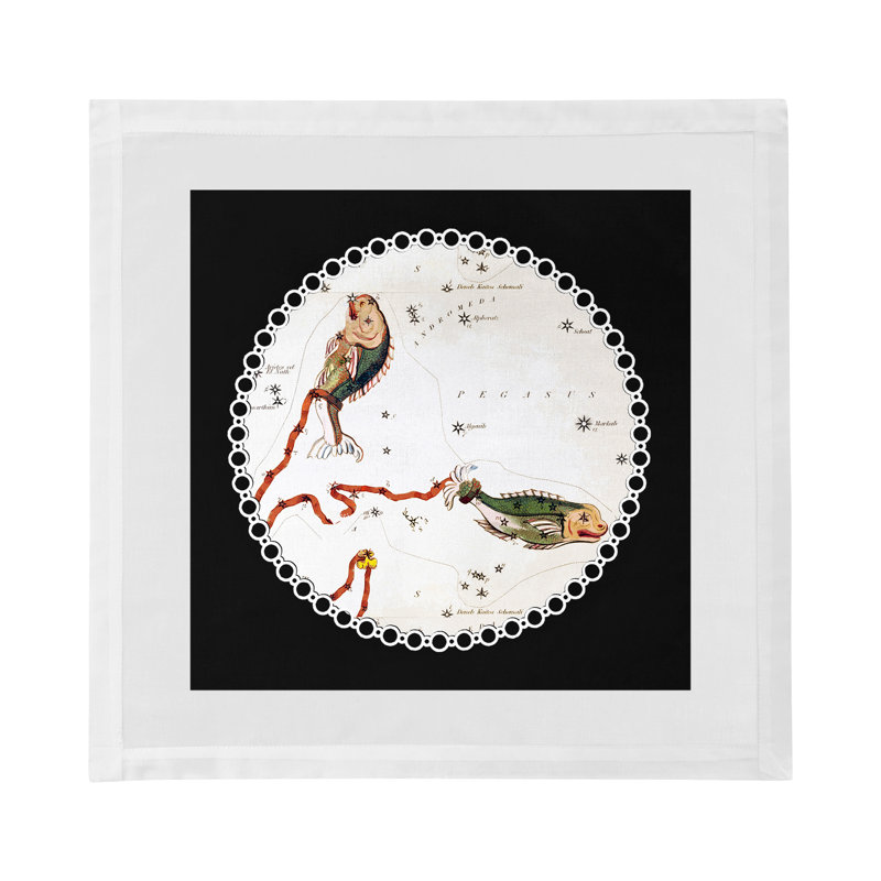 Zodiac Pisces Cotton Sateen Dinner Napkins, Black