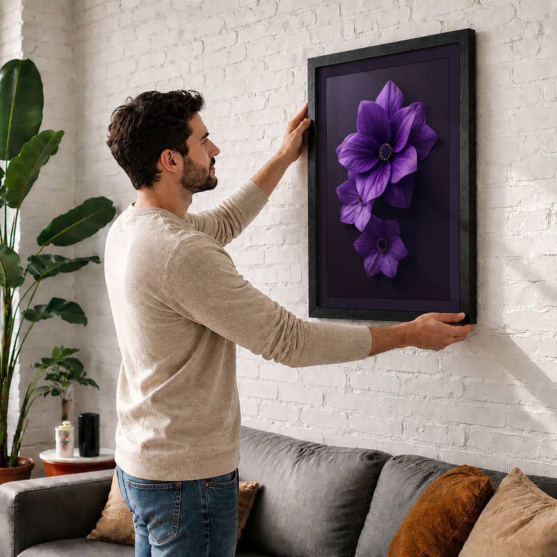 Purple Blooms in Silence Botanical - Framed Print, A3 - 42.0 x 29.7 cm, White