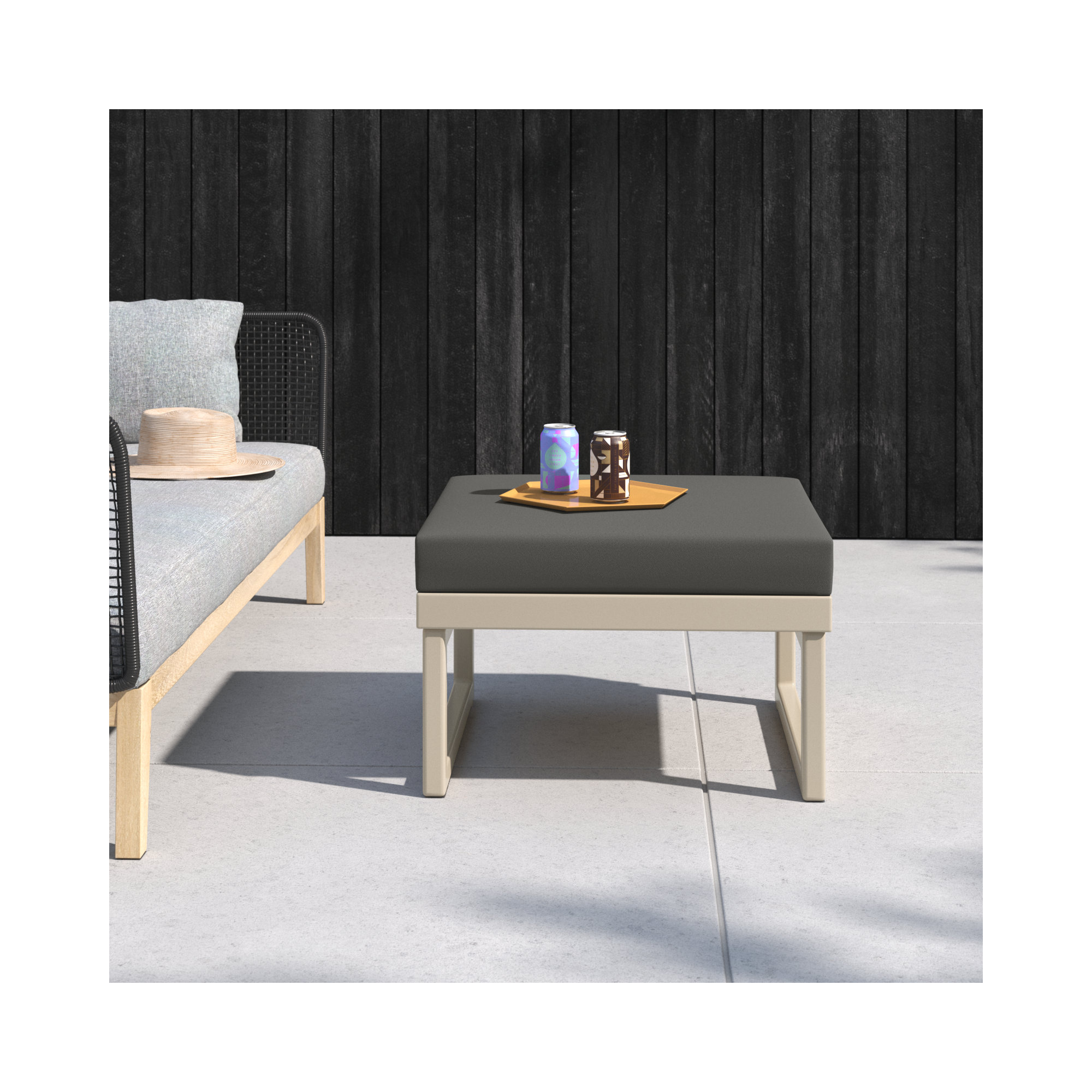 Lane Upholstered Outdoor Ottoman with Cushion, Charcoal, Taupe