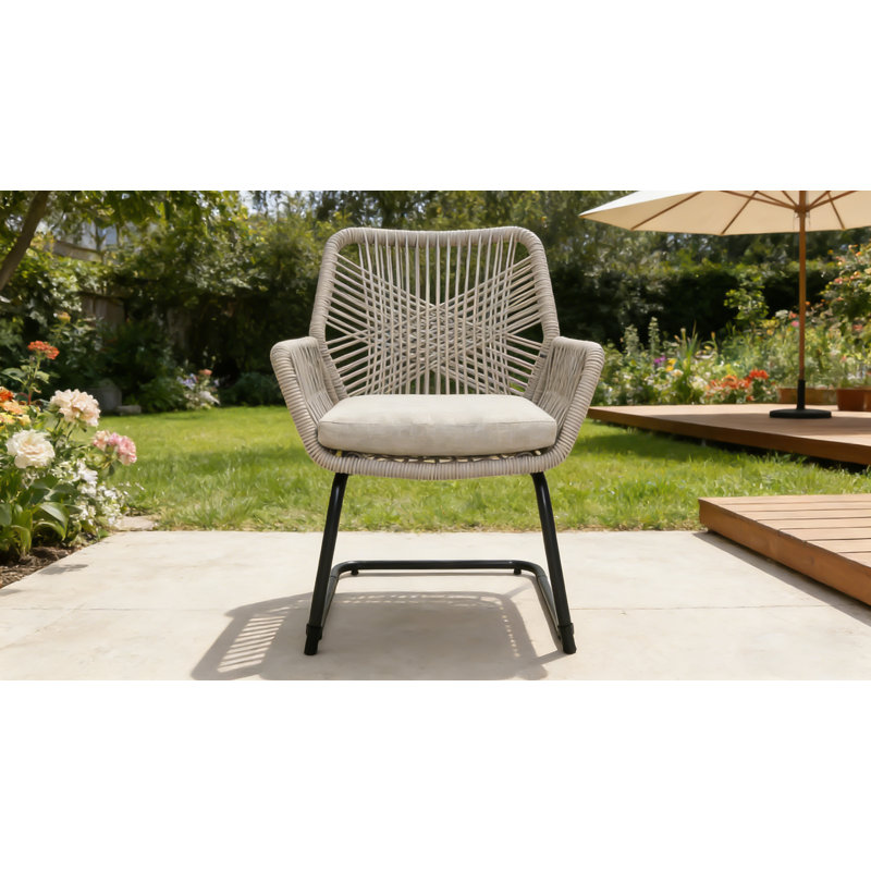 Fauteuil d'extérieur en rotin PE avec support à ressorts Cendro Boho PE