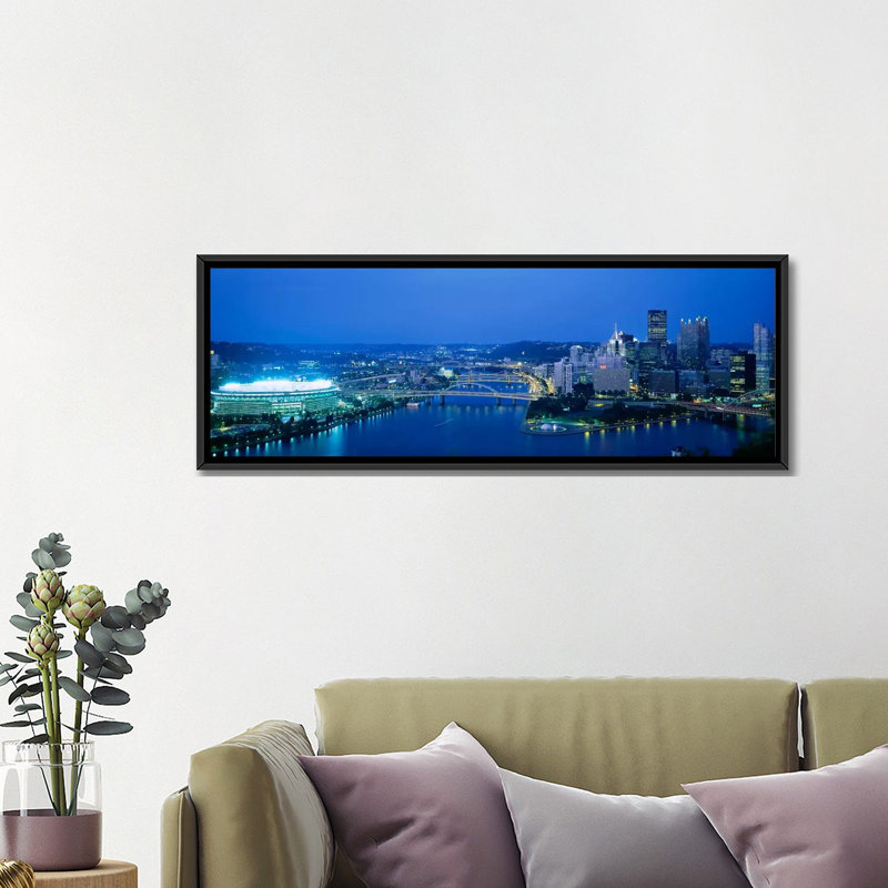 "panoramic three rivers stadium, pittsburgh, pennsylvania, états-unis" , reproduction sur toile tendue, Cadre noir