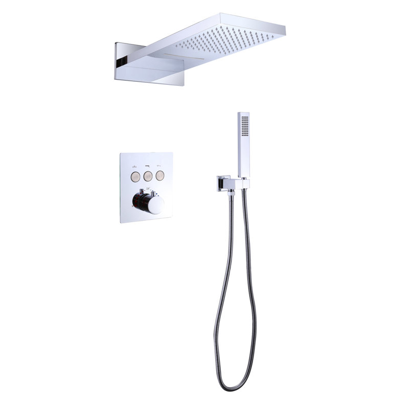  Système de douche thermostatique à haute pression, ensemble de robinet de douche mural en laiton avec pomme de douche pluie et cascade et douchette