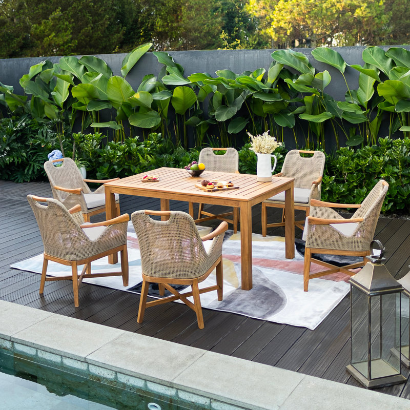 6-Person Teak Patio Dining Sets with Cushion
