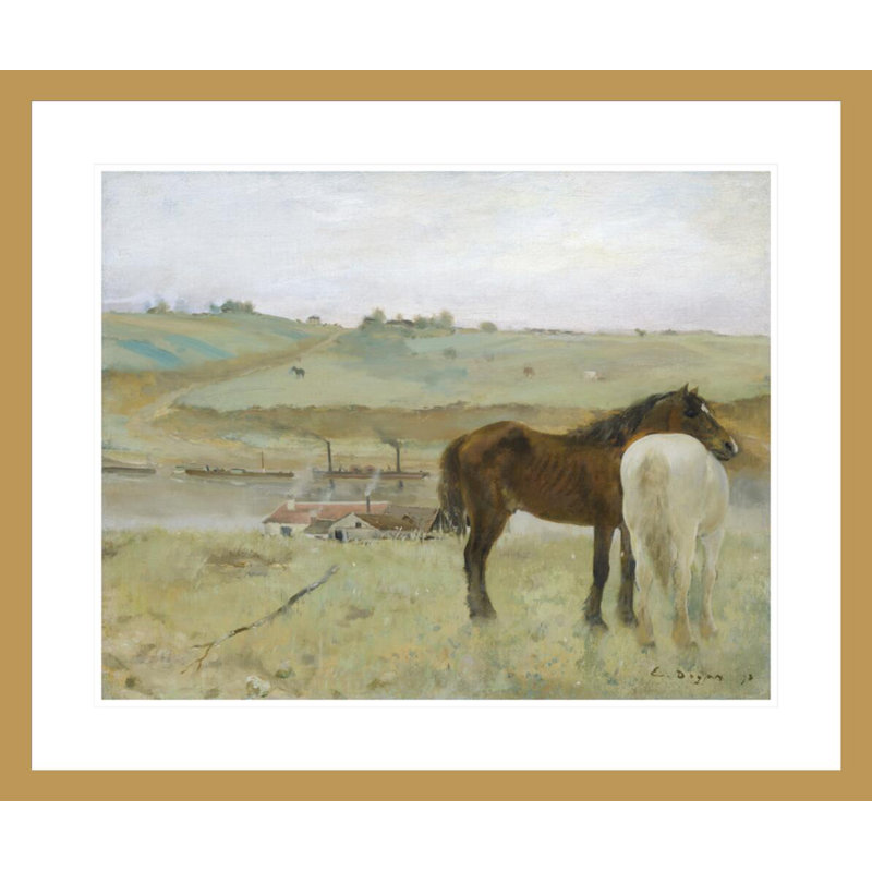 «Horses in a Meadow» par Edgar Degas, impression giclée encadrée, H 23,5 po x l 28,02 po