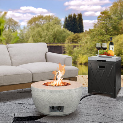 Latitude RunÂ® 25"" W Propane Fire Table With Assemblable Tank Cover, 50,000 BTU Texture Finish Concrete Fire Pit Table Set For Outdoor Patio, Round Sm -  FEE1646BE251482FA036903181338E67